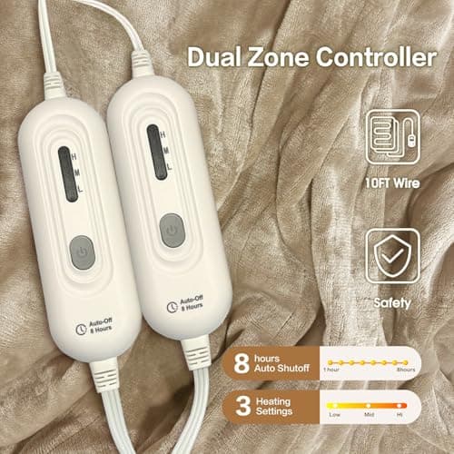 Tefici Electric Heated Blanket Queen Size, Dual Control Super Cozy Soft 2-Layer Flannel 84" x90" Heating Blanket with 3 Heat Levels & 8 Hours Auto Off,ETL&FCC Certified,Home Office Use,Camel 5