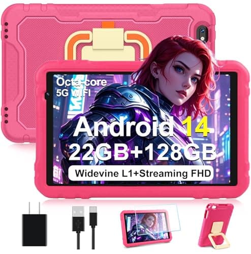2025 Android 14 Tablet, 10 inch Tablets 22GB+128GB +1TB Expand, 8000mAh Octa-Core Tablet w/ Drop-proof Case, HD IPS Display, GPS, 5G WIFI, Split Screen,Widevine L1, for Adults and Kids -Metal Rose Red