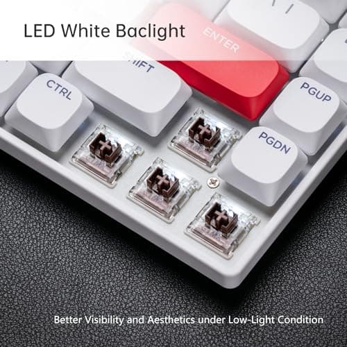 UKVEY 68 Key Low-Profile Mechanical Keyboard, Supports Multiple Devices, Tri-Mode Wired/2.4G Wireless/Bluetooth, 60% Compact, Compatible with Mac/Win, 1500mAh Rechargeable (White, Silent Switch) 5