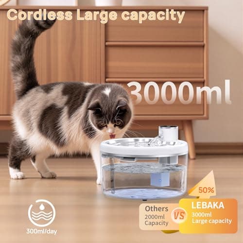 Wireless Cat Water Fountain with Stainless Steel Tray, 102oz/3L Pet Water Fountain for Cats Inside, Cat Fountain for Drinking with Motion Sensor, Ultra Quiet Pump, Cats & Dogs Gifts (2Filters) 5