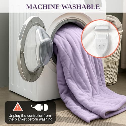 Klaggie Electric Heated Throw Blanket Sherpa 50"x60" Purple Machine Washable 6 Heat Settings 4 Hours Auto Off Overheat Protection for Home Office Use 7