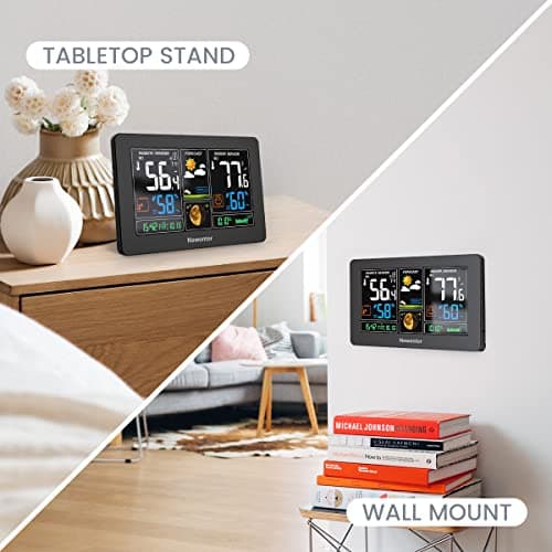 Newentor Weather Station Wireless Indoor Outdoor Thermometer, Color Display Digital Weather Thermometer with Atomic Clock, Barometric Pressure, Forecast Station with Adjustable Backlight, Black 7