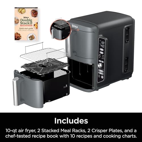 Ninja Air Fryer, 10QT DoubleStack XL 2-Basket, Compact Design, Cooks 5lb Whole Chicken, Feeds Up to 8 People, 6-in-1 Air Fryer, Roast, Bake & More, Easy to Clean, Dishwasher Safe Parts, Grey, SL401 15