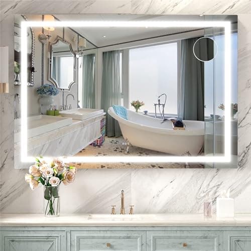 Hasipu Vanity Mirror with Lights, 32" x 22" LED Makeup Mirror, Lighted Makeup Mirror with Dimmable 3 Modes, Touch Screen Control Vanity Mirror Square Black 7