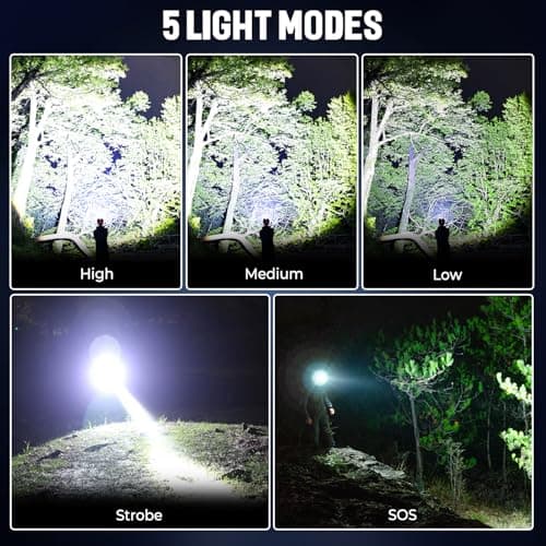 LED Rechargeable Headlamp 2 Pack, 99,000 Lumens Head Lamps (Include Βattery) Super Bright Long Distance Headlamps with 5 Mode Waterproof, 90° Adjustable Head Lights for Forehead Adults Outdoor Camping 7