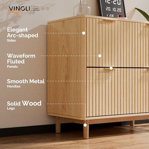 VINGLI 2 Drawer File Cabinet, Home Office Filing Organizer, for Letter Legal A4 Size File Folder Storage, Modern Style Fluted Design, Wood Lateral Filing Cabinet, Printer Stand, Archivador (Oak) 6