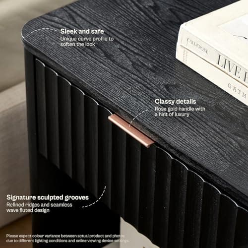 mopio Brooklyn Fluted Nightstand, Modern Farmhouse Nightstand, Small Side, Wood Bedside Table with Drawer, End Table with Storage, Fluted Night Stand, Curved Profile (Black Oak, Single) 4