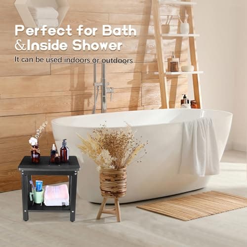 Imzufull HDPE Shower Bench Stool, Waterproof Shower Bench with Storage Shelf, Adjustable Non-Slip, Indoor or Outdoor Use, Black 5