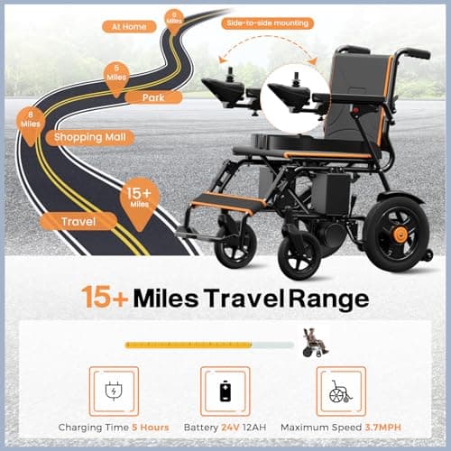 Electric Wheelchair for Adults, POWET Lightweight and Foldable Wheelchairs, Motorized Intelligent Wheelchair 16+ Miles Long Travel Range All Terrain Motorized Wheelchair with Powerful Motor (Black) 6