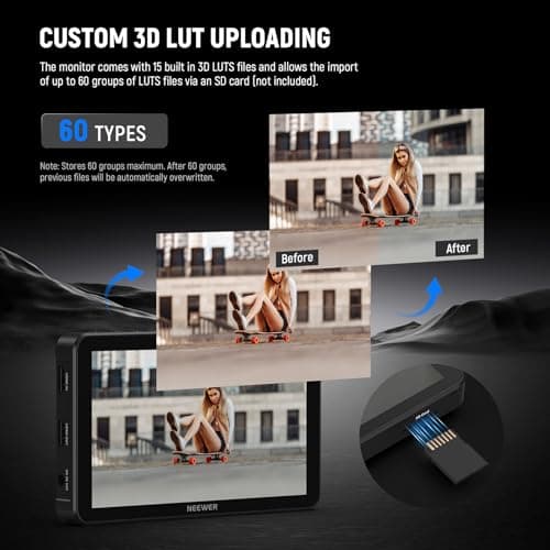 NEEWER F700 7" Camera Field Monitor, 2000nit HD 1920x1080 IPS Touch Screen with 3D LUT, 4K HDMI Loop in/Out with Peak Focus DSLR Video Assist HDR Waveform, Cold Shoe Mount, 2 NP-F750 Batteries & Cable 5