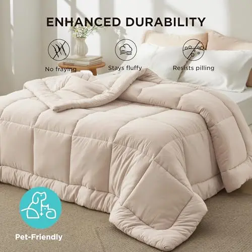 Bedsure Comforter Duvet Insert - Quilted Comforters Queen Size, All Season Duvet, GentleSoft Down Alternative Bedding, with 8 Tabs, Gifts for Women/Men, Beige, Queen 88 x 88 Inches 8