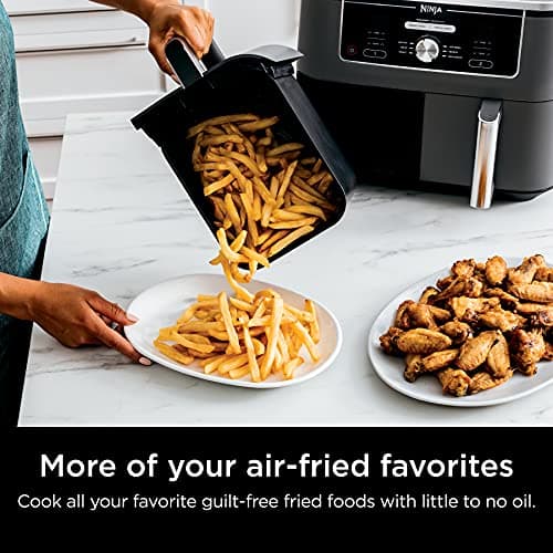 Ninja DZ401 Foodi 10 Quart 6-in-1 DualZone XL 2-Basket Air Fryer with 2 Independent Frying Baskets, Match Cook & Smart Finish to Roast, Broil, Dehydrate for Quick, Easy Family-Sized Meals, Grey 10