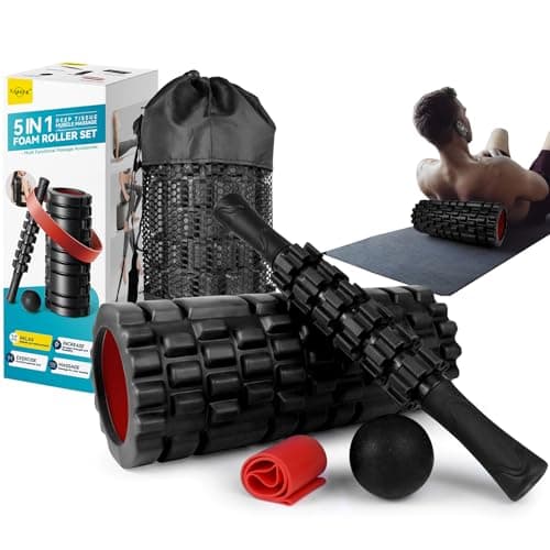 Krightlink 5-in-1 Foam Roller Set - Deep Tissue Muscle Recovery Kit with High Density Exercise Roller, Massage Ball, Resistance Band & Carry Bag for Physical Therapy & Pain Relief (Black)