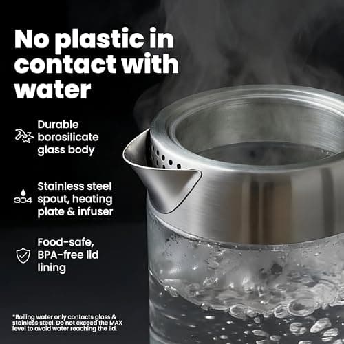 Viante Electric Kettle With Infuser. No Plastic In Contact With Water. Hot Tea Maker With Temperature Control And Automatic Shut Off. Tea Kettle With Brewing Programs. 1.5 Liters Capacity 7