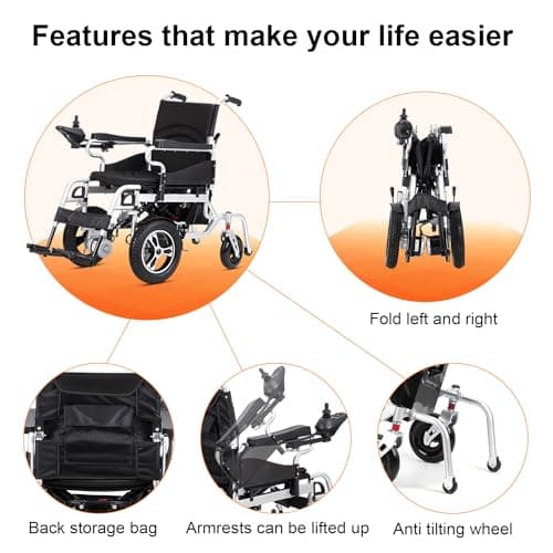 Electric Wheelchairs for Adults,20 Miles Lange Travel Range,Lightweight Foldable Motorized Wheelchair for Seniors,Durable All Terrain Power Wheelchair,Airline Approved Intelligent Electric Wheelchair 9