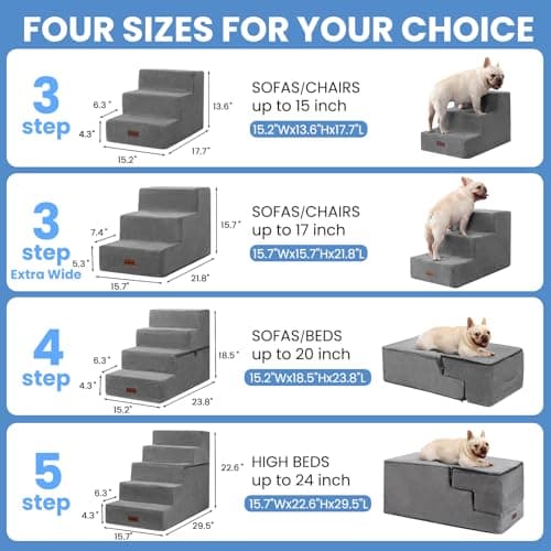 Aodisman Dog Stairs for Small Dogs, 3-Step Non-Slip Pet Stairs for Couch Sofa and Chair, Dog Bed Stairs for Puppy, Older Cat,Grey,13.6" H 5