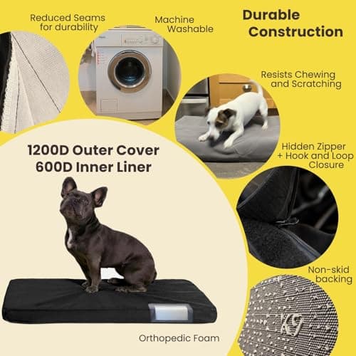 K9 Ballistics Tough Ripstop Orthopedic Crate Bed - Durable Kennel Pad with Washable Cover for Large Dogs, 41 x 27 fits 42” Wire Crate, Obsidian Black 4