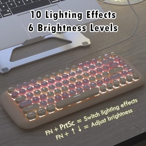 Lomiluskr Cute Colorful Wired Mechanical Keyboard for Girls and Kids, Round Keycaps, Compact 84 Keys, 10 Lighting Effects White Backlit, Pink Switch (Milk Tea) 6