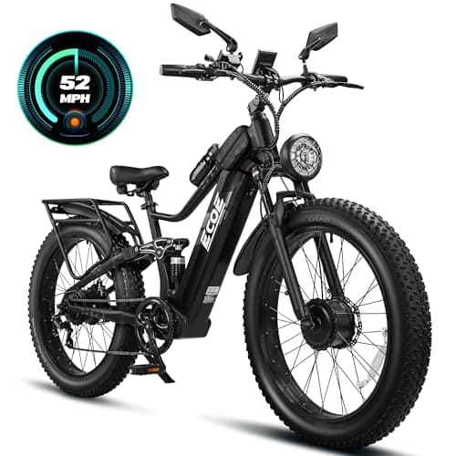 EcoE 6000W Dual Motor Electric Bike for Adults 52MPH with Charge Voltage 63V, 26x4 Fat Tire All Terrain Ebikes, Full Suspension E Bike, SHM 7-Speed Gear Electric Bicycle 63V-z-1