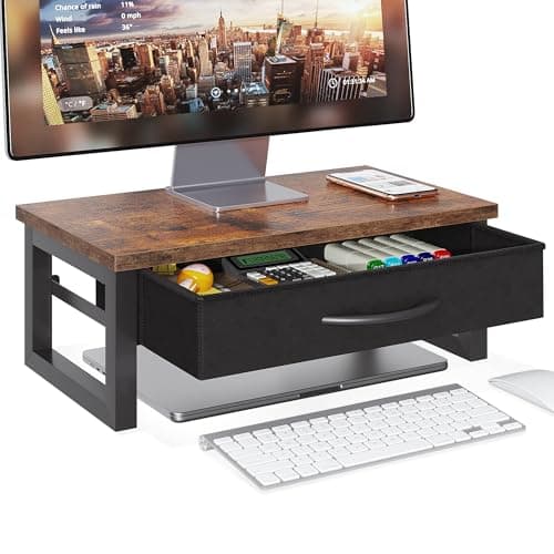 HEWORLIF Computer Monitor Stand Riser with Drawer, 2-Tier Desk Accessories & Workspace Organizers, Laptop Stand for Desk with Storage, Office Organization, Wood