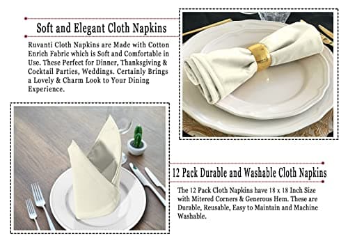 Ruvanti Cloth Napkins Set of 12, 18x18 Inches Napkins Cloth Washable, Soft, Durable, Absorbent, Cotton Blend. Table Dinner Napkins Cloth for Hotel, Lunch, Restaurants, Wedding Parties - Ivory/Cream 7