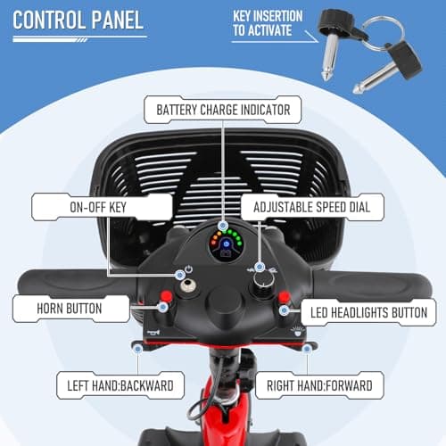 monicare 3-Wheel Folding Mobility Scooter for Adults 12-Mile Long Range Foldable Heavy-Duty Mobility Scooter for Seniors with Basket (Red) 9