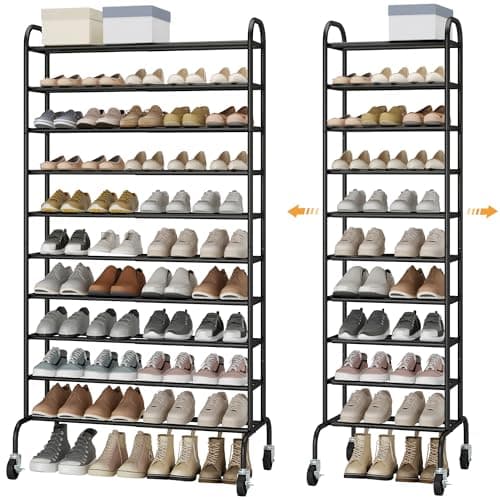 STO STO Expandable Shoe Rack, 10-Tier Metal Tall Shoe Rack for Garage, Up to 44 Pairs Adjustable Shoe Rack Storage for Front Door Entrance, Free Standing Shoe Rack Organizer for Entryway, Black
