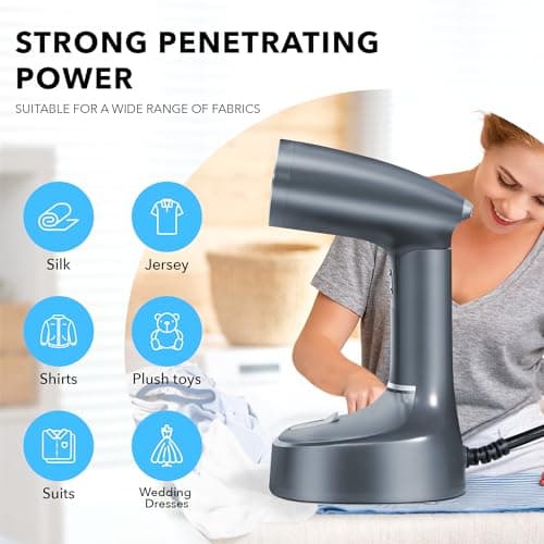 Tejoe Steamer for Clothes,Fast Heat-up & Wrinkle Removal Handheld Steam Garment Steamer, Portable 1600W,200ml Tank Clothes Steamer,and Convenient for Home & Travel Use,Suitable for All Fabrics(Grey) 2