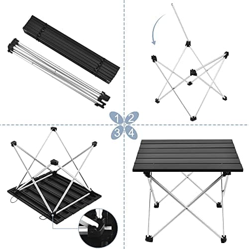 Grope Portable Camping Table with Aluminum Table Top, Folding Beach Table Easy to Carry, Prefect for Outdoor, Picnic, BBQ, Cooking, Festival, Beach, Home Use (Black-S) 5