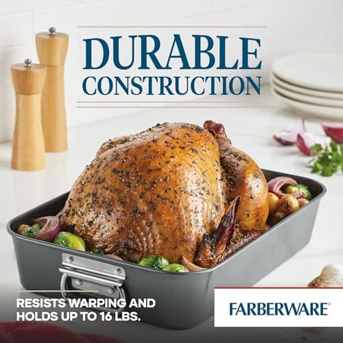 Farberware Bakeware Nonstick Steel Roaster with Flat Rack, 11-Inch x 15-Inch, Gray 5