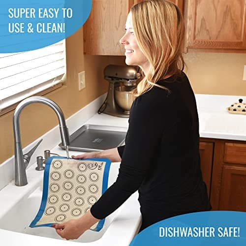 Silicone Baking Mat Set of 5-2 Half Sheets (Macaron & Cookie Circle On Mat) + 1 Quarter + 1 Round & 1 Square Size Silicone Baking Sheet - Nonstick & Easy to Clean - 100% Silicone Mats for Baking 5