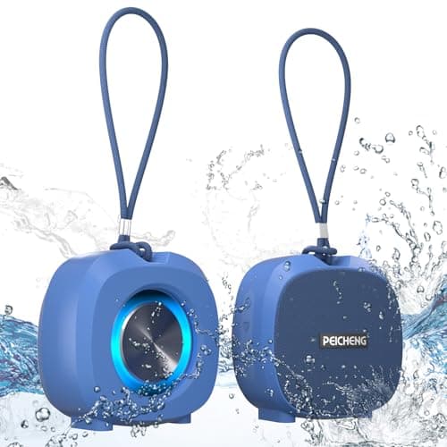 PEICHENG Speaker, Small Portable Bluetooth Wireless IPX5 Waterproof Shower Speaker,Loud Stereo Sound Deep Bass,Dual Pairing, RGB Lights,Long Playtime for Outdoor Party, Great Gift,1PC (Blue)