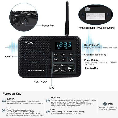 Wuloo Intercoms Wireless for Home 1 Mile Range 22 Channel 100 Digital Code Display Screen, Wireless Intercom System for Home House Business Office, Room to Room Intercom Communication(3Stations Black) 5