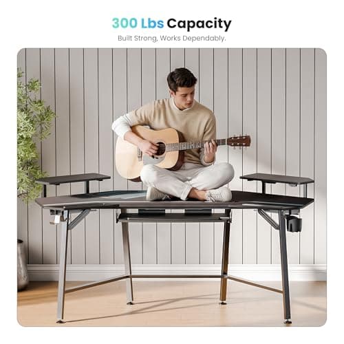 EUREKA ERGONOMIC Aero 72 Inch Gaming Desk with Keyboard Tray, Large Computer Desk Led Lights, Wing-Shaped Monitor Stand Dual Headphone Hanger Cup Holder for Studio,Streamer,Live,Black 5