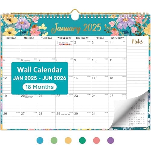 Calendar 2025-2026, Monthly Wall Calendar from January 2025 to June 2026, 11.5" x 14.7", Spiral Binding Hanging Wall Calendar, Perfect for Home or Office, Floral