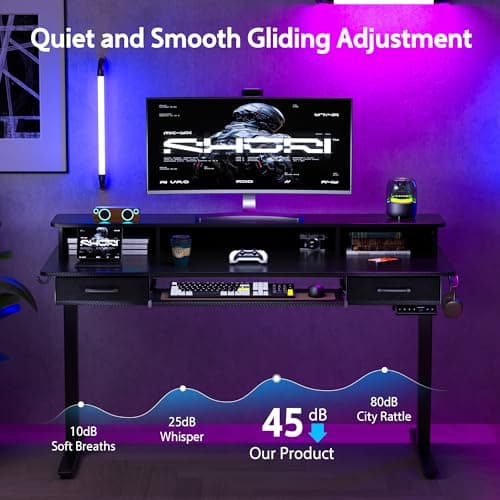 WALKINGDESK 63x24 Inches Electric Standing Desk with Keyboard Tray, Height Adjustable Stand up Desk with 2 Drawers, Ergonomic Sit to Stand with Storage Monitor Stand, Computer Table, Black 8