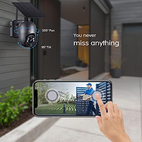 Ctronics 3MP Solar Security Camera Wireless Outdoor WiFi, PTZ Surveillacne Camera Battery-Powered for Home Security, 360° View, LED Light Color Night Vision, PIR Human Detection, 2-Way Audio (Grey) 6