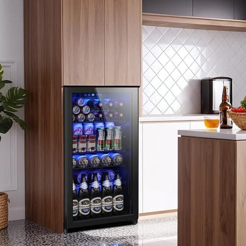 Tehanld Beverage Fridge, 130 Can Mini Fridge With Glass Door, Beverage Cooler Refrigerator, Wine Drink Beer Cooler, Adjustable Shelves & Digital Temperature Display 5