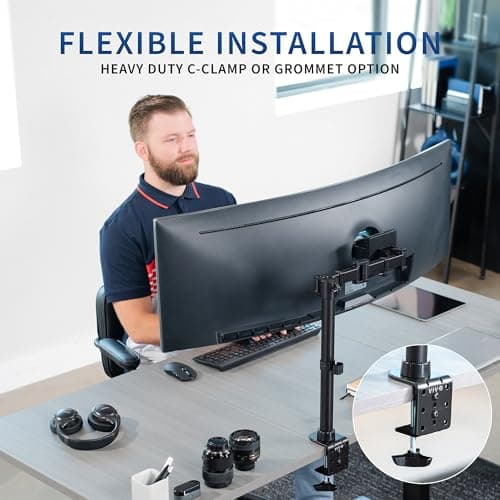 VIVO Single Ultra-Wide Monitor Desk Mount for up to 49 inch Ultrawide Screens, Clamp-on Adjustable Stand Holds 44 lbs, VESA up to 100x100mm, Black, STAND-V100M 9