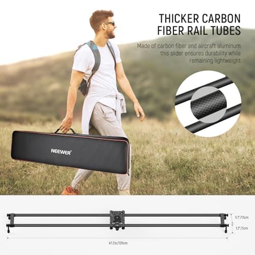 NEEWER 47.2in/120cm Carbon Fiber Camera Slider, Dolly Rail Track with Thicker Tube and More Stable Support, 4 Precise Smooth Bearings and Levelling for DSLR Camera Camcorder, Max Load 22lb, CS120CM 6