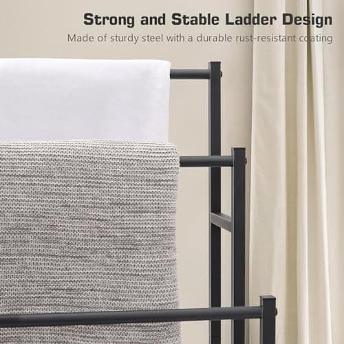 Freestanding Towel Rack Stand for Bathroom, 3 Tier Blanket Ladder Holder, Towel Drying and Display Rack with Shelf, Metal Blanket Rack, Farmhouse Rustic Brown and Black 6