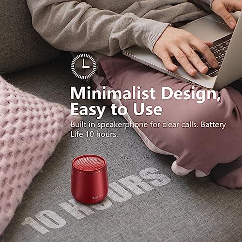 INSMY Small Bluetooth Speaker, Waterproof Mini Portable Wireless Speaker, Punchy Bass Rich Audio Stereo Pairing, Handheld Pocket Size, Built in Mic for Hiking Biking Gift Laptop Tablet (Red) 6