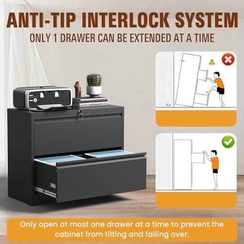 2-Drawer Lateral File Cabinet with Lock, Black Metal Filing Cabinet for Office or Home – Secure Storage for Letter/Legal/A4/F4 Documents, Easy to Assemble Locking File Organizer (Black, 2 Drawer-26"W) 6