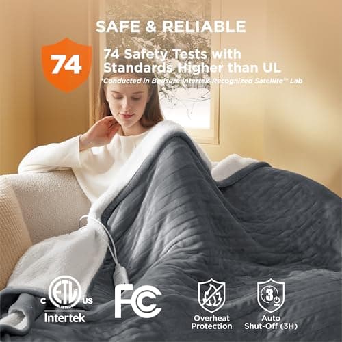 Bedsure Heated Blanket Throw Blanket - Fast Heating Electric Blanket, Soft Flannel Heated Throw with 4 Time Settings, 6 Heating Settings, Warm Gifts for Grandma & Grandpa & Seniors (50"x60", Grey) 7