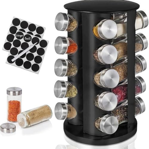 EBIZ&TECH 20-Jar Stainless Steel Rotating Spice Rack with Non-Slip Base - Kitchen Countertop Organizer for Easy Access and Storage of Spices (Black) 9