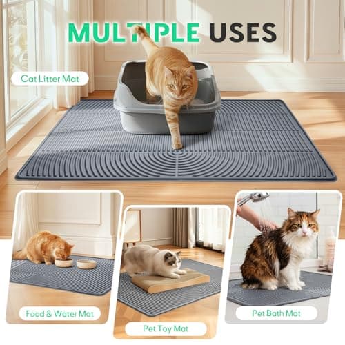 Pawtasy Cat Litter Box Mat,47" x 35" Extra Large Silicone Waterproof Litter Trapping Mat for Scatter Control Soft on Kitty Paws Non-Slip Easy to Clean 6