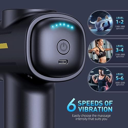 SORUDEL Massage Gun,Massage Gun Deep Tissue for Pain Relief with 7 Massage Heads & 6 Speeds and Carrying Case (Grey) 6