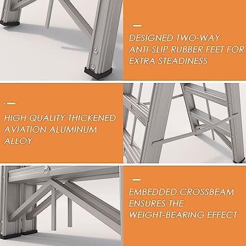 APARECIUM Aluminum Foldable Twin Front 4-Step Ladder, Compact Step Stool with Wide Anti-Slip Pedal, Portable, 330lb Capacity 5