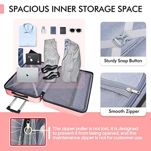 AnyZip Luggage PC ABS Hardside Lightweight Suitcase with 4 Universal Wheels TSA Lock Carry-On 20 Inch Pink 6