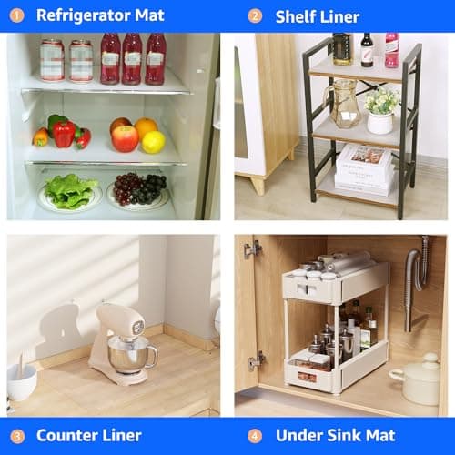 PABUSIOR Clear Cabinet Shelf Liner: Waterproof Bathroom Drawer Mat 17.7 x 96 Inch - Protector Kitchen Cupboard Liners for Closet Pantry Shelves - Easy to Cut Translucent Refrigerator Mats 8